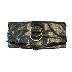 HOBO International black leather fold over clutch with silver accents. B 10